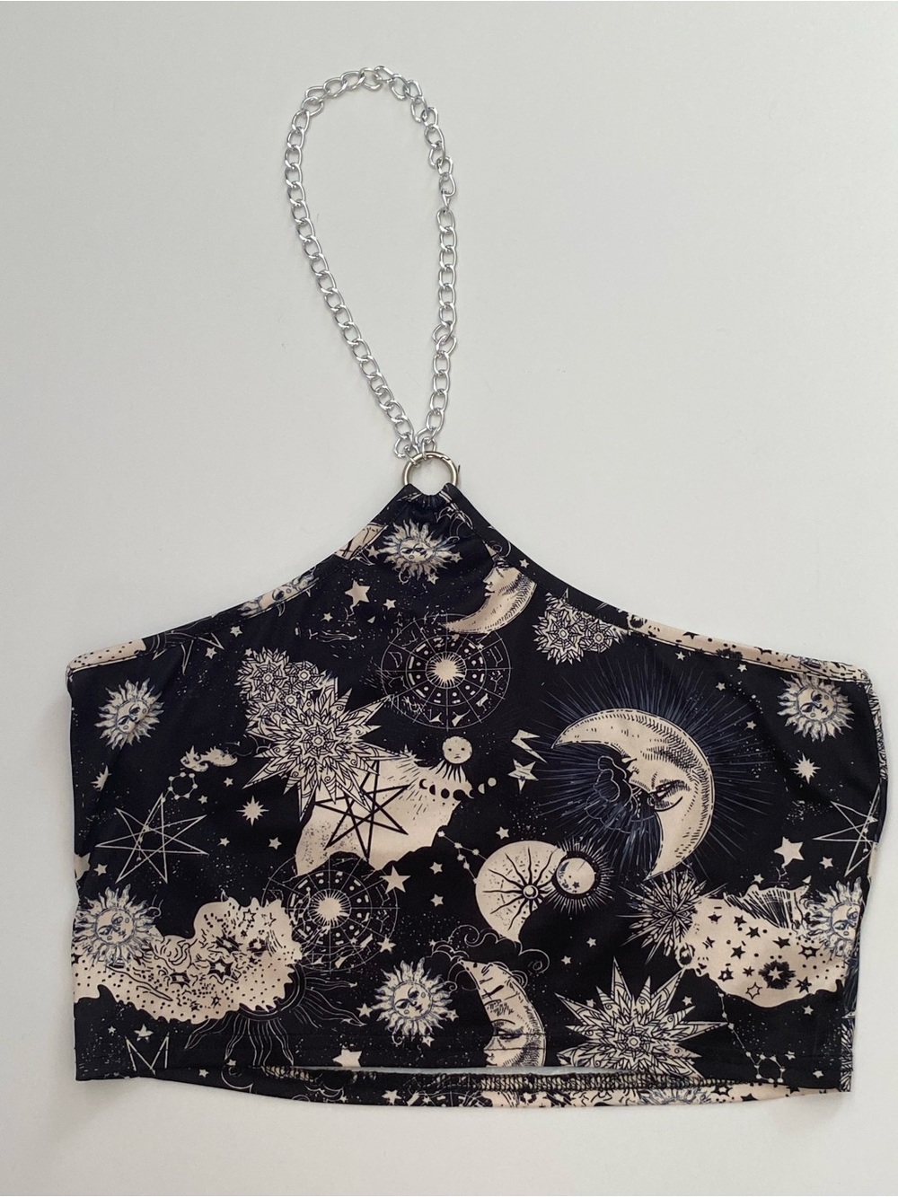 ROMWE Celestial Halter Bralette in Black & Cream halter top crop top chain top